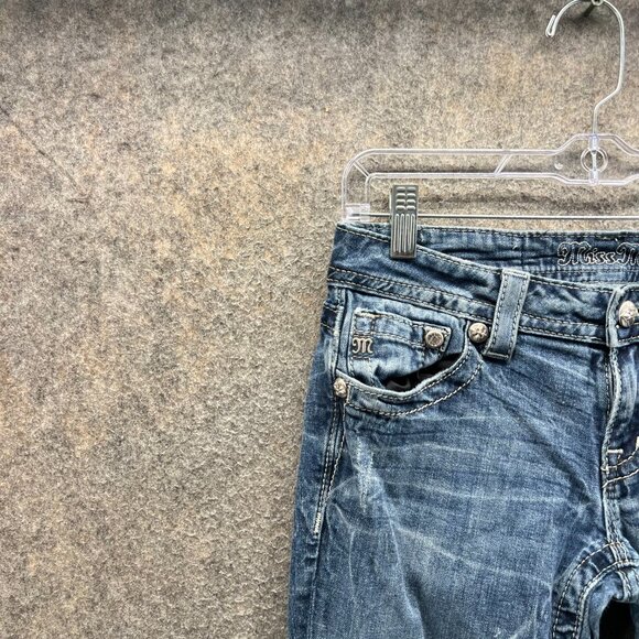 Miss Me Jeans Womens 28 Bootcut Blue Denim Fleur De Lis Embroidered Pockets - Picture 7 of 12